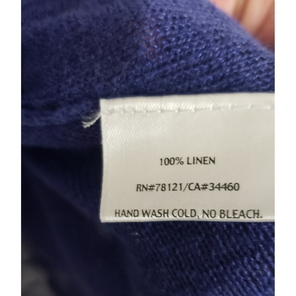 Eileen Fisher Navy Blue 100% Linen Longline V-Neck Button Cardigan Sweater L - Picture 7 of 10